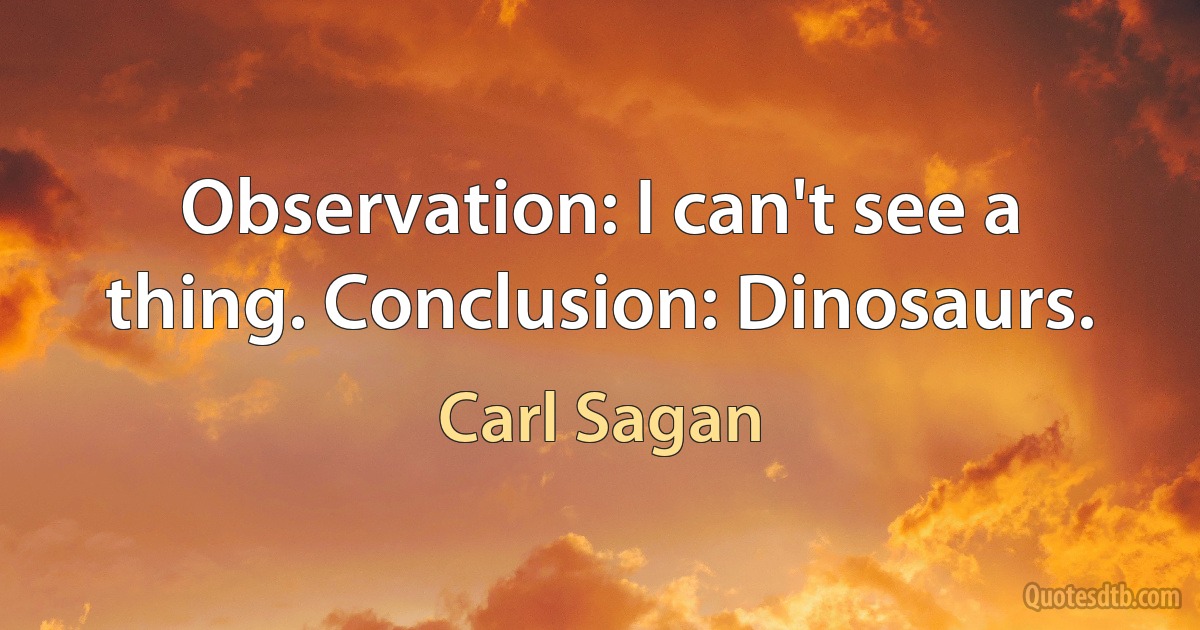 Observation: I can't see a thing. Conclusion: Dinosaurs. (Carl Sagan)