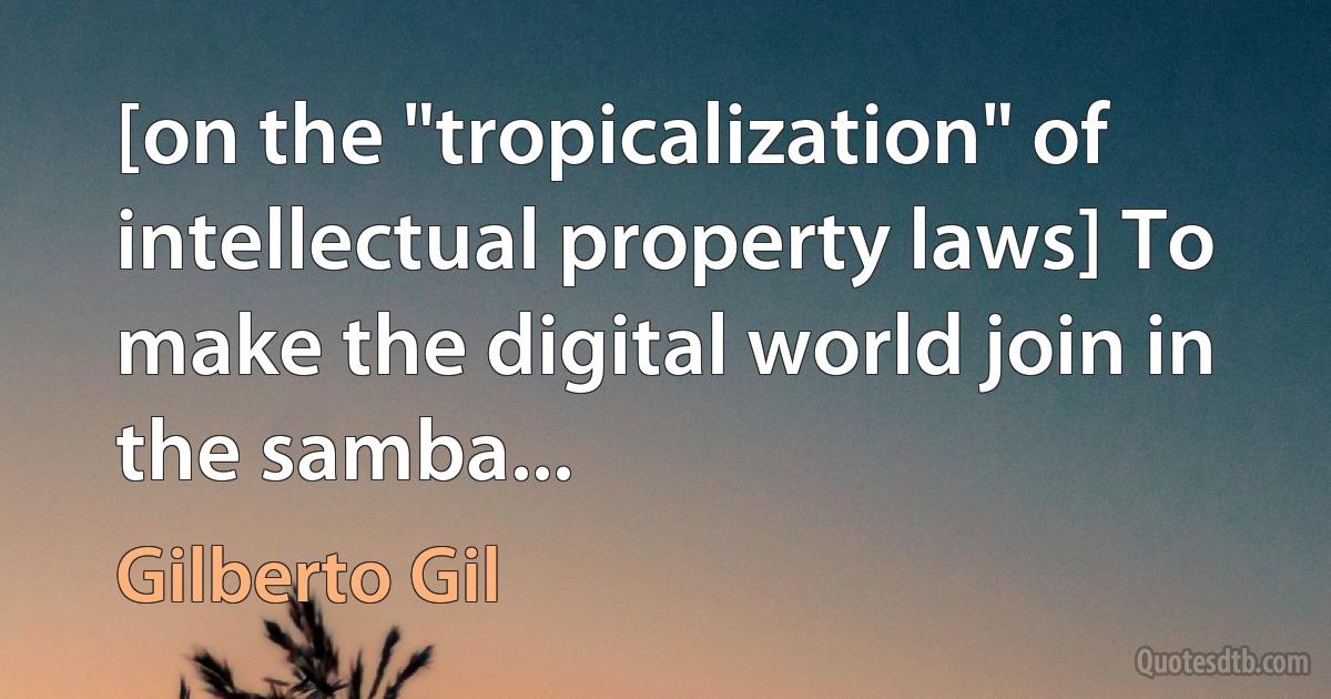 [on the "tropicalization" of intellectual property laws] To make the digital world join in the samba... (Gilberto Gil)