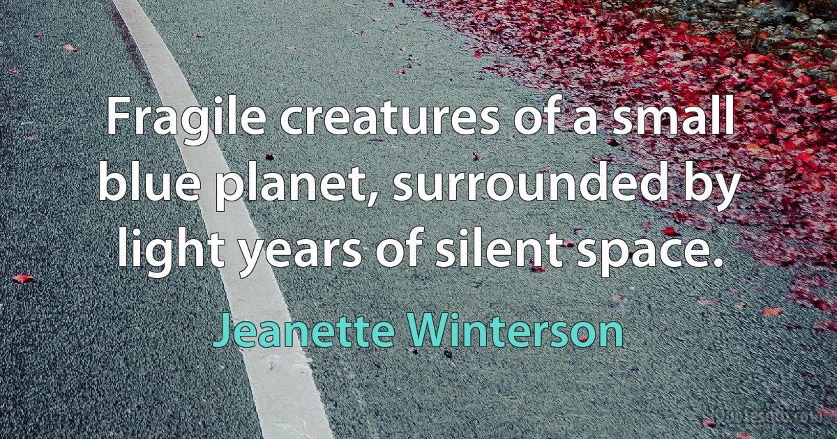 Fragile creatures of a small blue planet, surrounded by light years of silent space. (Jeanette Winterson)