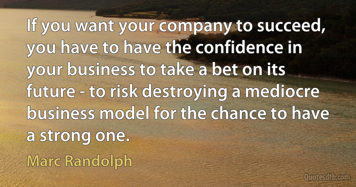 If you want your company to succeed, you have to have the confidence in your business to take a bet on its future - to risk destroying a mediocre business model for the chance to have a strong one. (Marc Randolph)