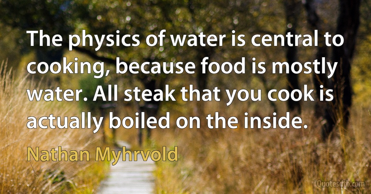 The physics of water is central to cooking, because food is mostly water. All steak that you cook is actually boiled on the inside. (Nathan Myhrvold)