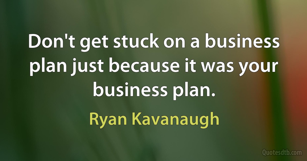 Don't get stuck on a business plan just because it was your business plan. (Ryan Kavanaugh)