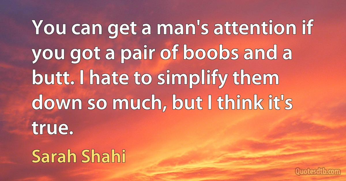 You can get a man's attention if you got a pair of boobs and a butt. I hate to simplify them down so much, but I think it's true. (Sarah Shahi)