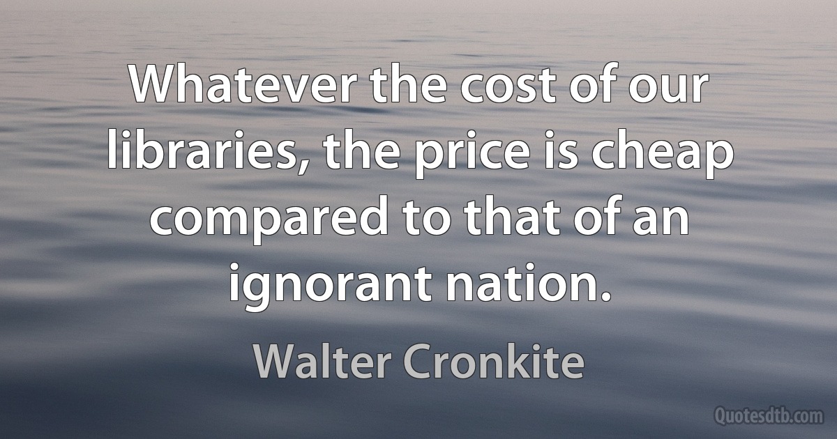 Whatever the cost of our libraries, the price is cheap compared to that of an ignorant nation. (Walter Cronkite)