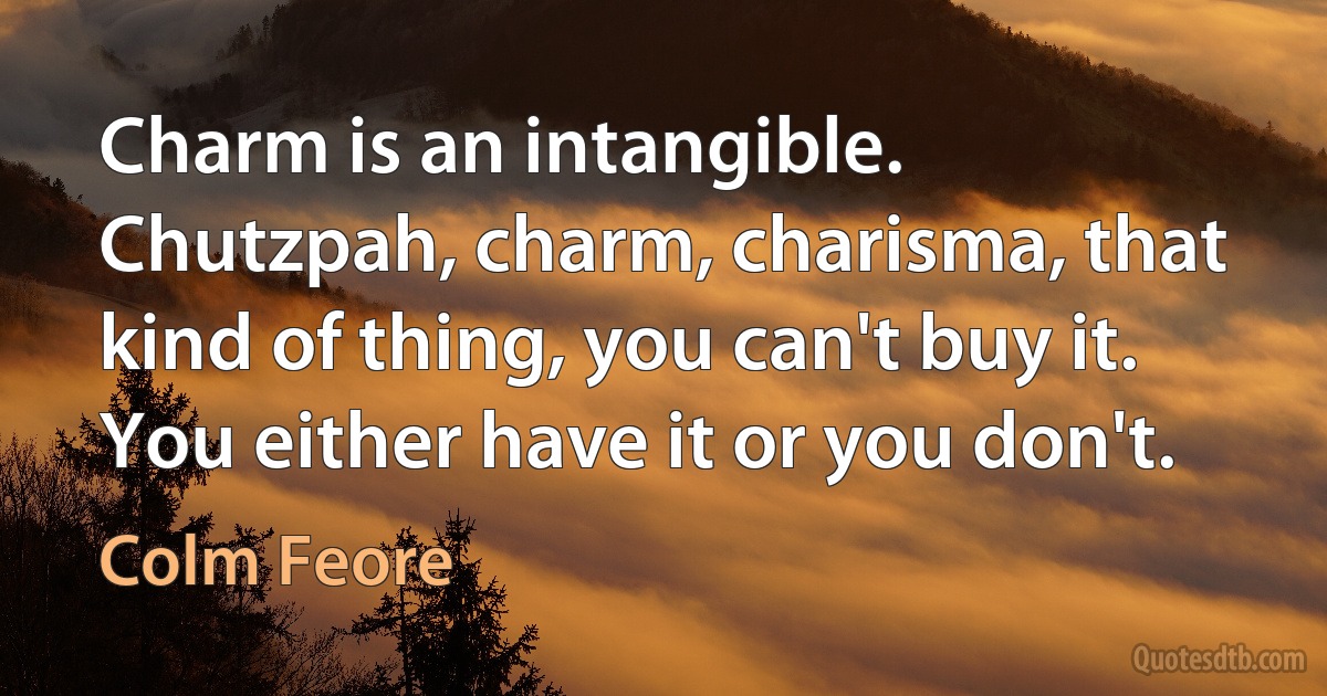 Charm is an intangible. Chutzpah, charm, charisma, that kind of thing, you can't buy it. You either have it or you don't. (Colm Feore)