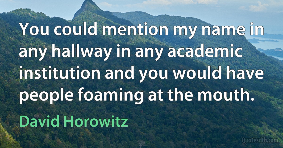 You could mention my name in any hallway in any academic institution and you would have people foaming at the mouth. (David Horowitz)