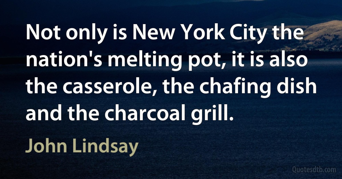 Not only is New York City the nation's melting pot, it is also the casserole, the chafing dish and the charcoal grill. (John Lindsay)