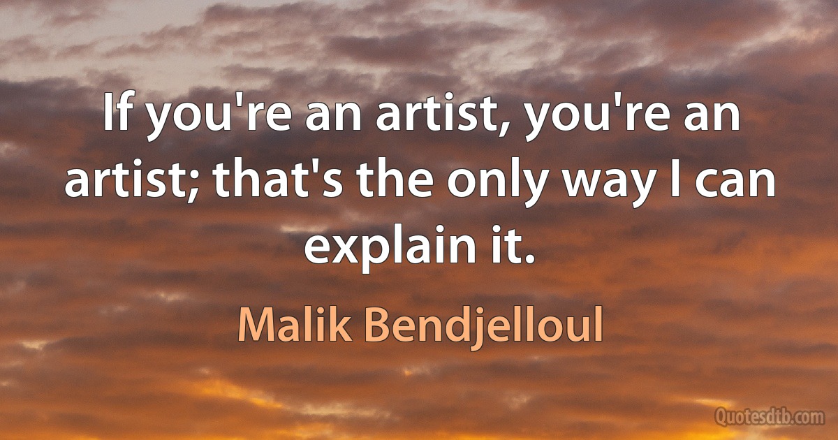 If you're an artist, you're an artist; that's the only way I can explain it. (Malik Bendjelloul)