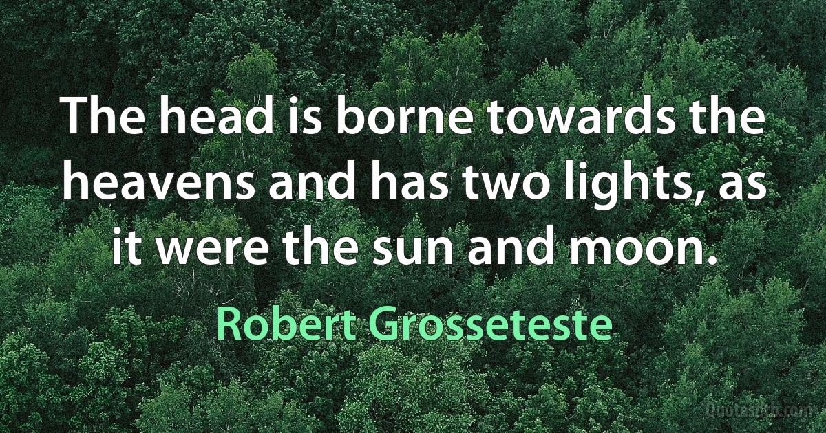 The head is borne towards the heavens and has two lights, as it were the sun and moon. (Robert Grosseteste)