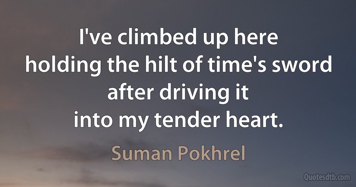 I've climbed up here
holding the hilt of time's sword
after driving it
into my tender heart. (Suman Pokhrel)