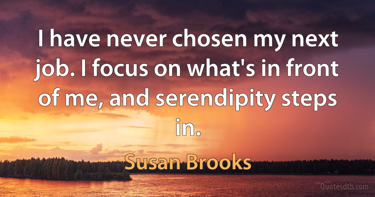 I have never chosen my next job. I focus on what's in front of me, and serendipity steps in. (Susan Brooks)