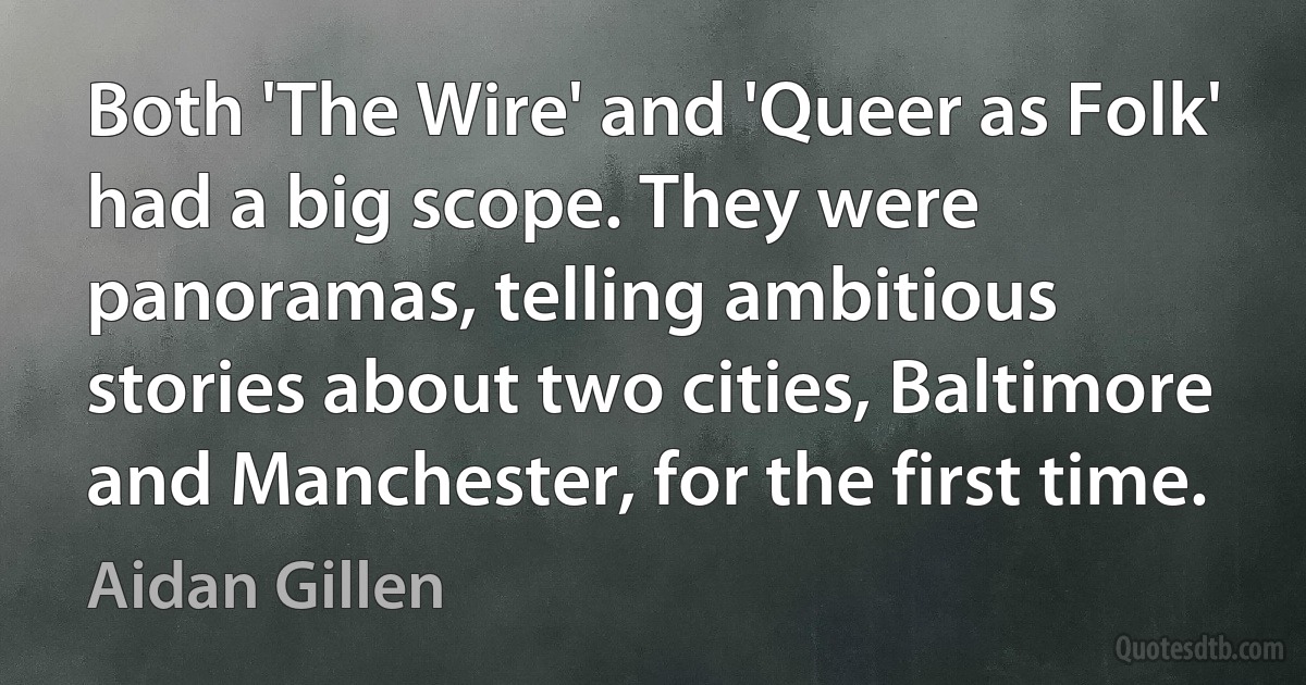 Both 'The Wire' and 'Queer as Folk' had a big scope. They were panoramas, telling ambitious stories about two cities, Baltimore and Manchester, for the first time. (Aidan Gillen)