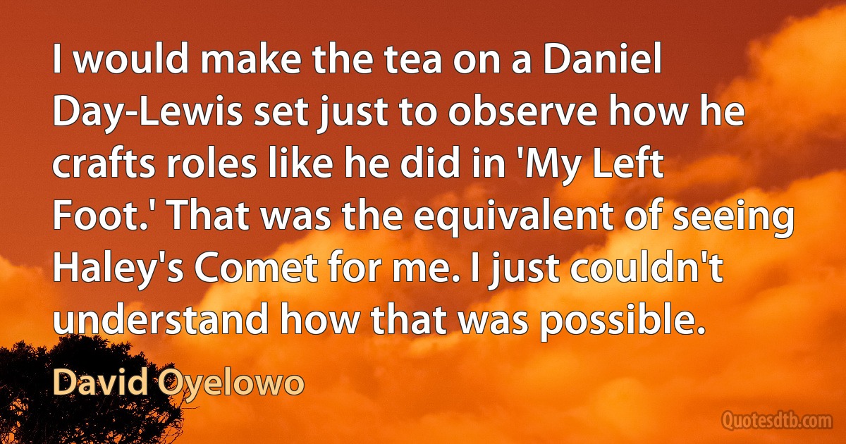 I would make the tea on a Daniel Day-Lewis set just to observe how he crafts roles like he did in 'My Left Foot.' That was the equivalent of seeing Haley's Comet for me. I just couldn't understand how that was possible. (David Oyelowo)