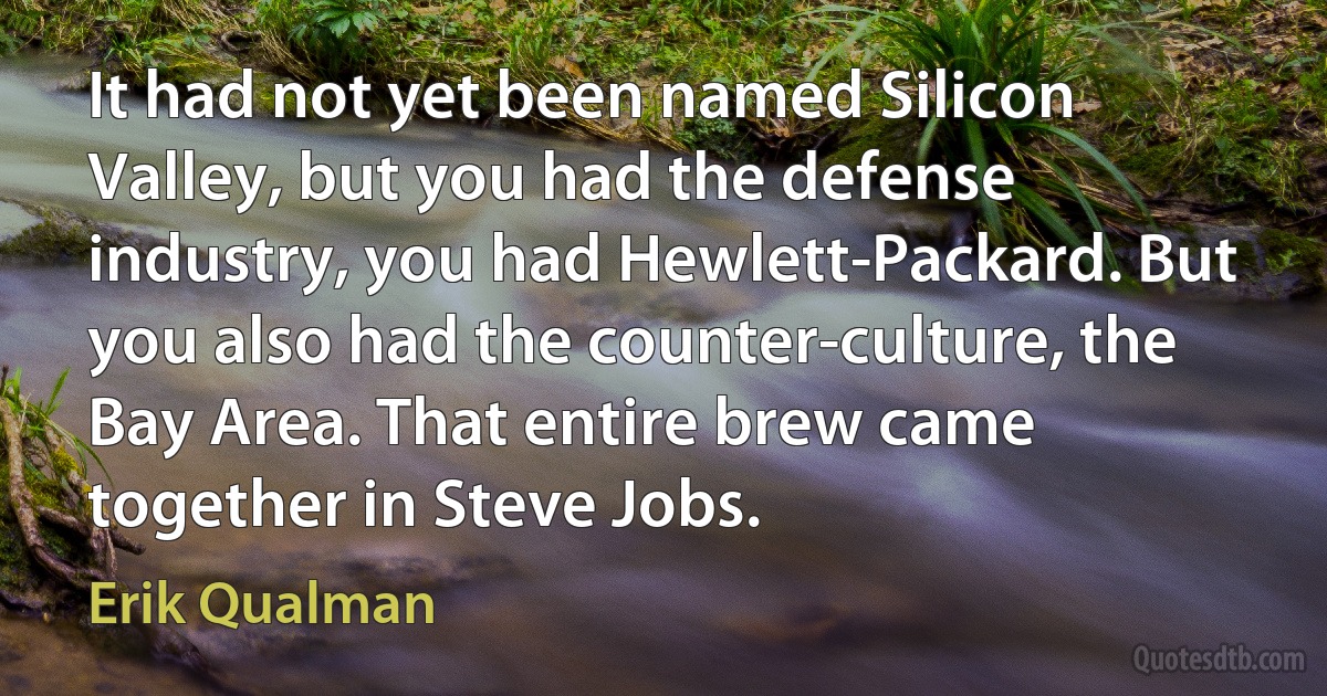 It had not yet been named Silicon Valley, but you had the defense industry, you had Hewlett-Packard. But you also had the counter-culture, the Bay Area. That entire brew came together in Steve Jobs. (Erik Qualman)