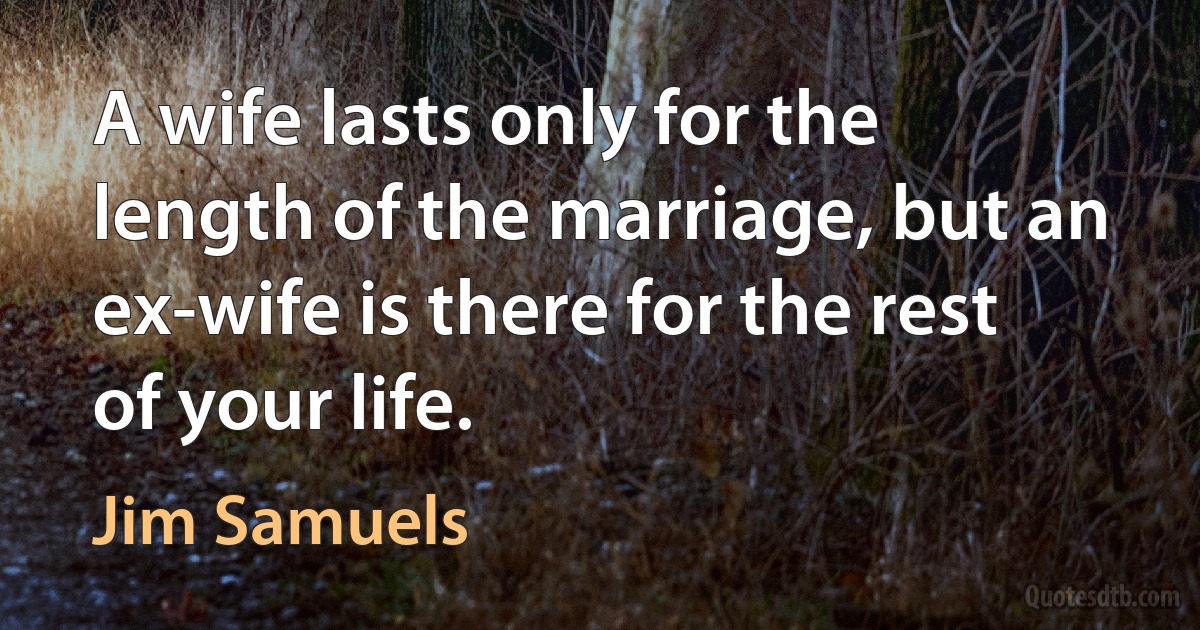 A wife lasts only for the length of the marriage, but an ex-wife is there for the rest of your life. (Jim Samuels)