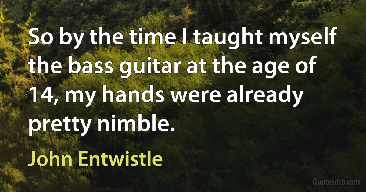 So by the time I taught myself the bass guitar at the age of 14, my hands were already pretty nimble. (John Entwistle)