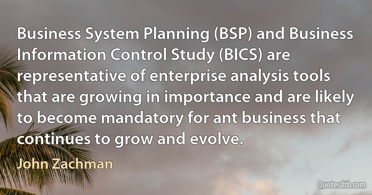 Business System Planning (BSP) and Business Information Control Study (BICS) are representative of enterprise analysis tools that are growing in importance and are likely to become mandatory for ant business that continues to grow and evolve. (John Zachman)