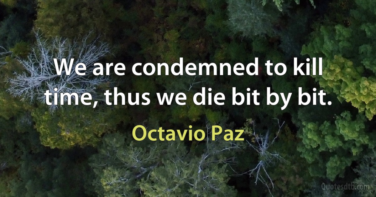 We are condemned to kill time, thus we die bit by bit. (Octavio Paz)