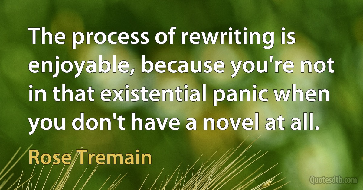 The process of rewriting is enjoyable, because you're not in that existential panic when you don't have a novel at all. (Rose Tremain)