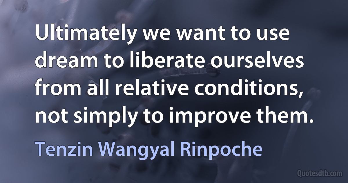 Ultimately we want to use dream to liberate ourselves from all relative conditions, not simply to improve them. (Tenzin Wangyal Rinpoche)