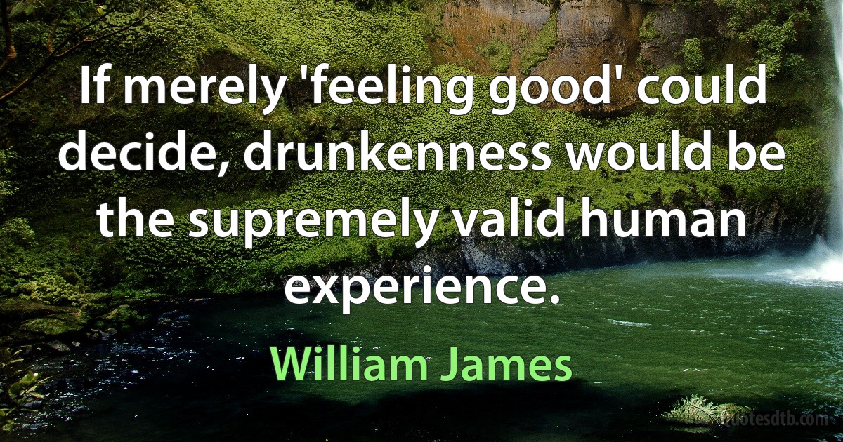 If merely 'feeling good' could decide, drunkenness would be the supremely valid human experience. (William James)