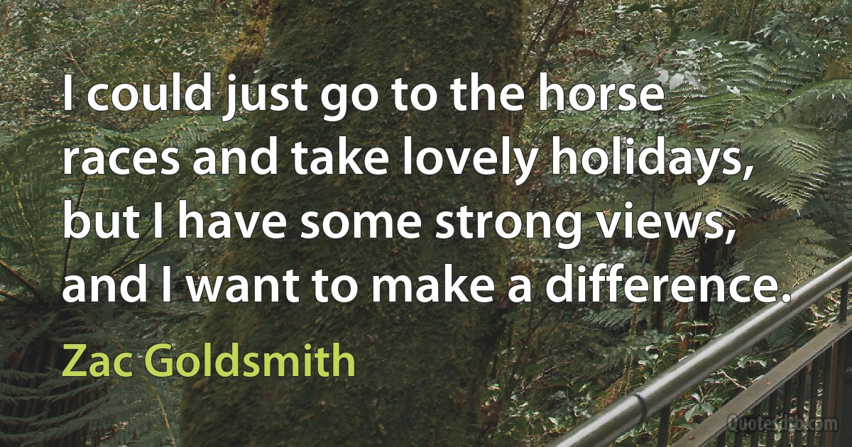 I could just go to the horse races and take lovely holidays, but I have some strong views, and I want to make a difference. (Zac Goldsmith)