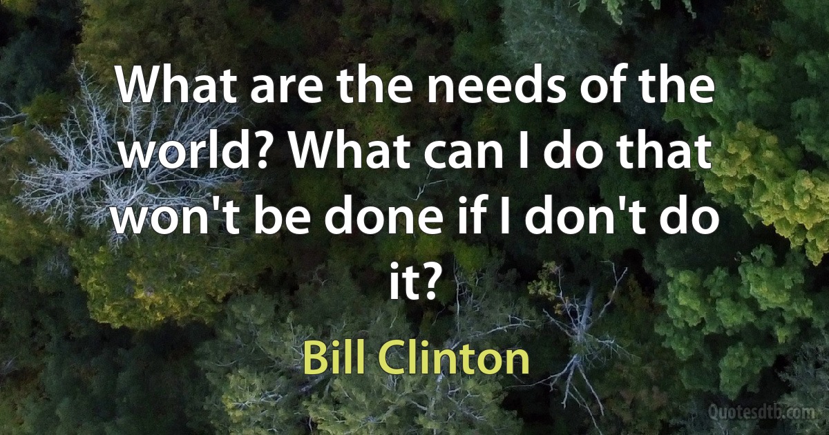 What are the needs of the world? What can I do that won't be done if I don't do it? (Bill Clinton)