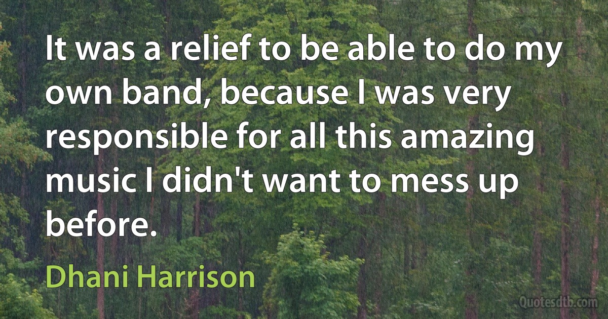 It was a relief to be able to do my own band, because I was very responsible for all this amazing music I didn't want to mess up before. (Dhani Harrison)