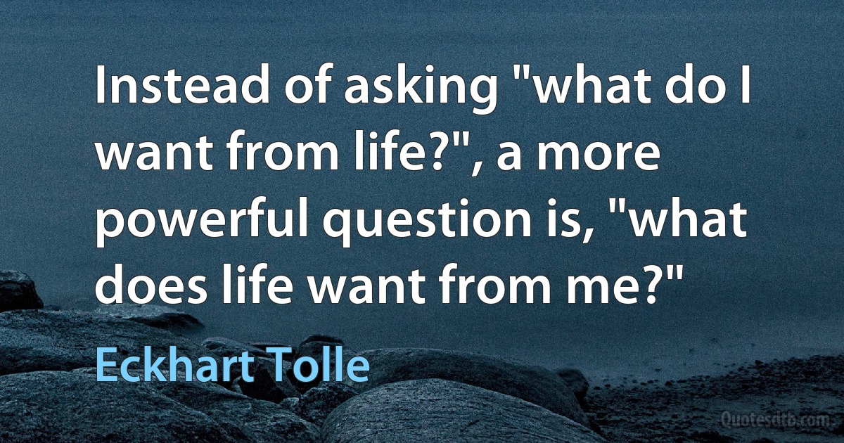 Instead of asking "what do I want from life?", a more powerful question is, "what does life want from me?" (Eckhart Tolle)