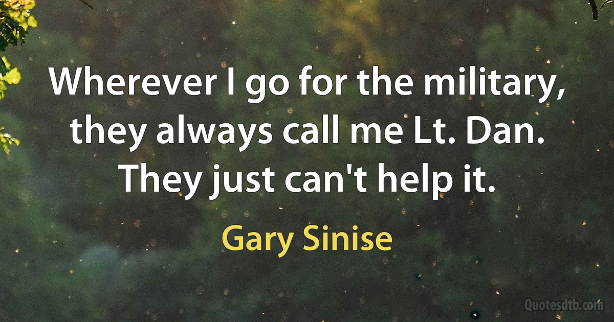 Wherever I go for the military, they always call me Lt. Dan. They just can't help it. (Gary Sinise)