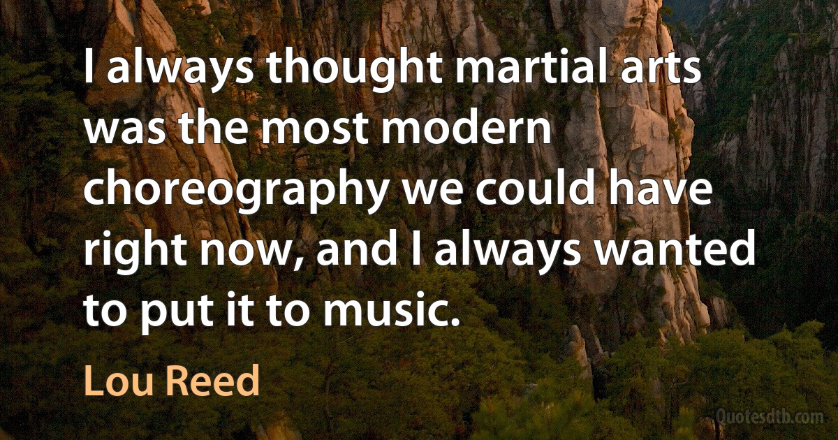 I always thought martial arts was the most modern choreography we could have right now, and I always wanted to put it to music. (Lou Reed)