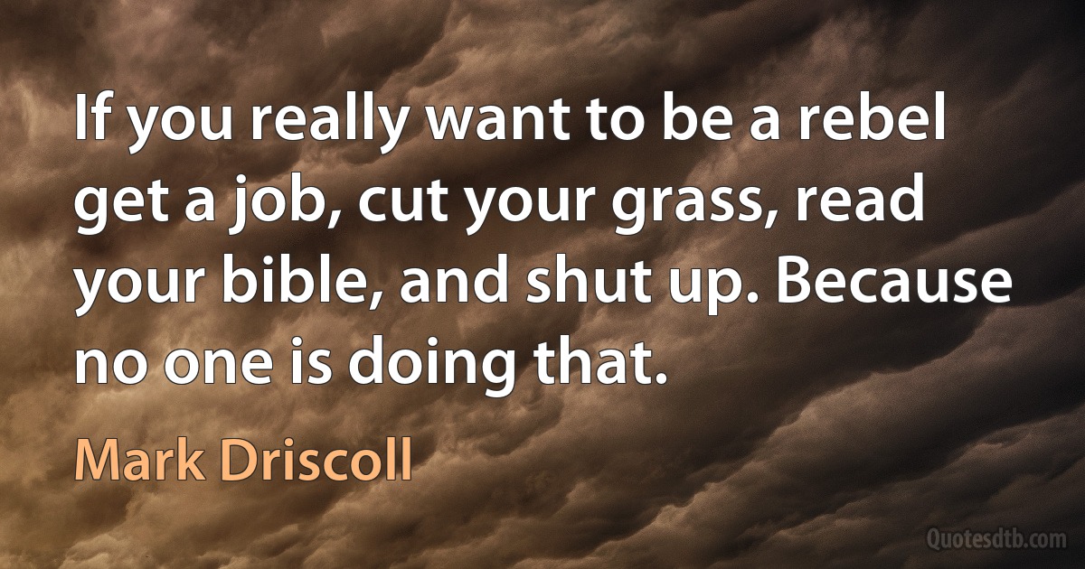 If you really want to be a rebel get a job, cut your grass, read your bible, and shut up. Because no one is doing that. (Mark Driscoll)