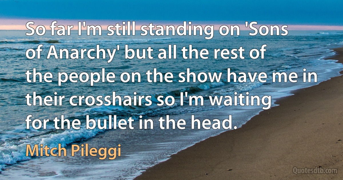 So far I'm still standing on 'Sons of Anarchy' but all the rest of the people on the show have me in their crosshairs so I'm waiting for the bullet in the head. (Mitch Pileggi)