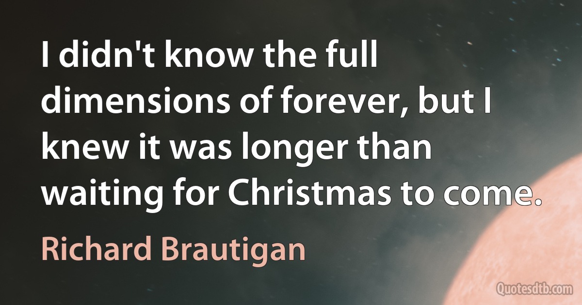 I didn't know the full dimensions of forever, but I knew it was longer than waiting for Christmas to come. (Richard Brautigan)