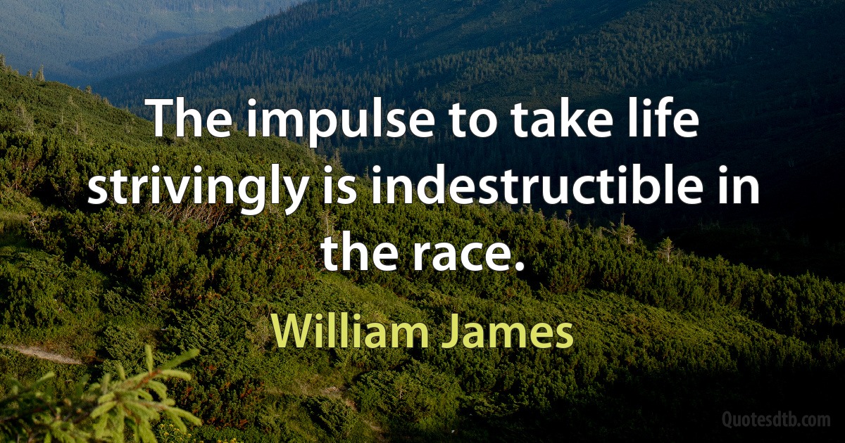 The impulse to take life strivingly is indestructible in the race. (William James)