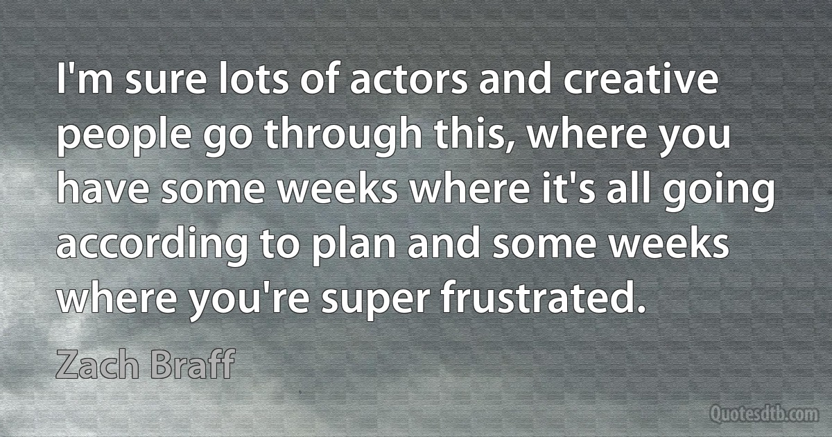 I'm sure lots of actors and creative people go through this, where you have some weeks where it's all going according to plan and some weeks where you're super frustrated. (Zach Braff)