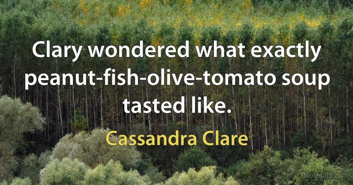 Clary wondered what exactly peanut-fish-olive-tomato soup tasted like. (Cassandra Clare)