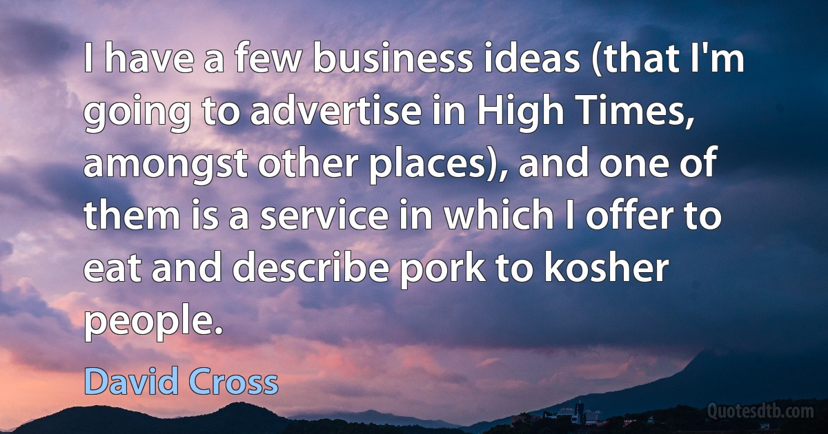 I have a few business ideas (that I'm going to advertise in High Times, amongst other places), and one of them is a service in which I offer to eat and describe pork to kosher people. (David Cross)