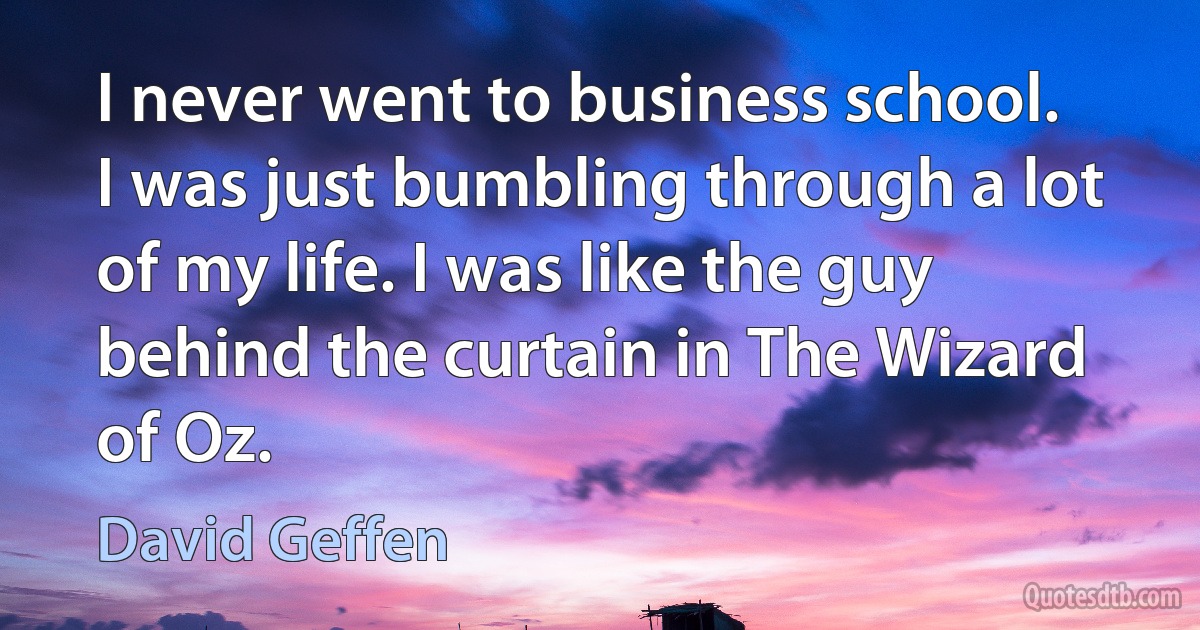 I never went to business school. I was just bumbling through a lot of my life. I was like the guy behind the curtain in The Wizard of Oz. (David Geffen)