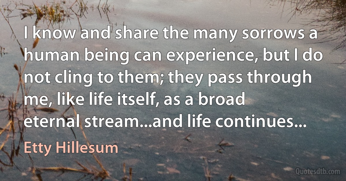 I know and share the many sorrows a human being can experience, but I do not cling to them; they pass through me, like life itself, as a broad eternal stream...and life continues... (Etty Hillesum)