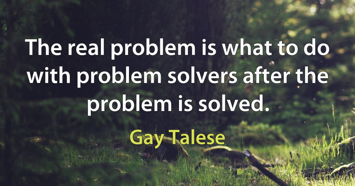 The real problem is what to do with problem solvers after the problem is solved. (Gay Talese)