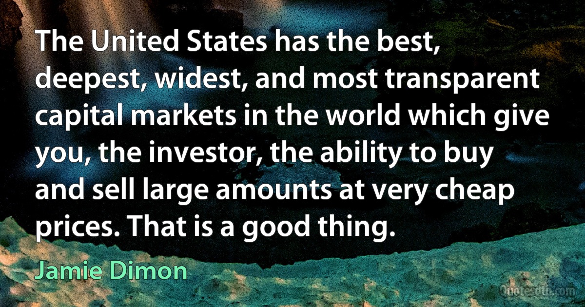 The United States has the best, deepest, widest, and most transparent capital markets in the world which give you, the investor, the ability to buy and sell large amounts at very cheap prices. That is a good thing. (Jamie Dimon)