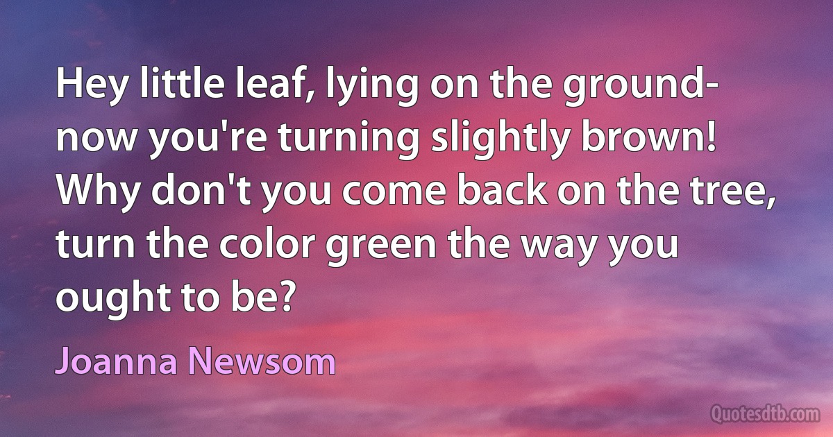 Hey little leaf, lying on the ground-
now you're turning slightly brown!
Why don't you come back on the tree,
turn the color green the way you ought to be? (Joanna Newsom)