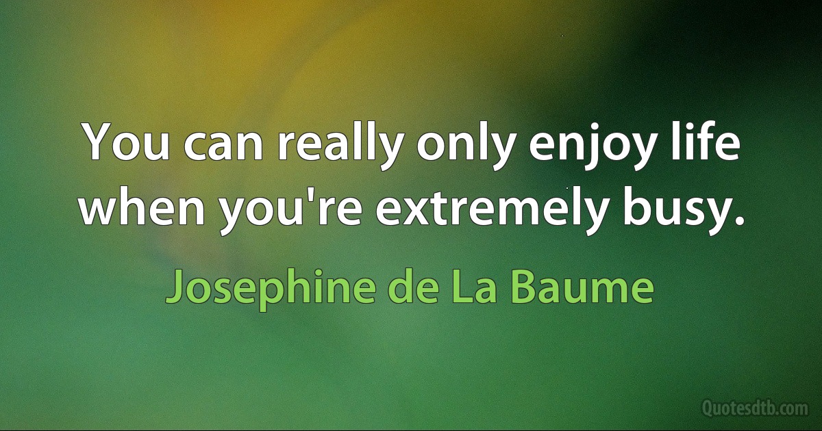 You can really only enjoy life when you're extremely busy. (Josephine de La Baume)