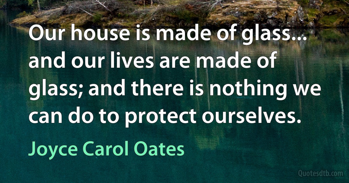 Our house is made of glass... and our lives are made of glass; and there is nothing we can do to protect ourselves. (Joyce Carol Oates)