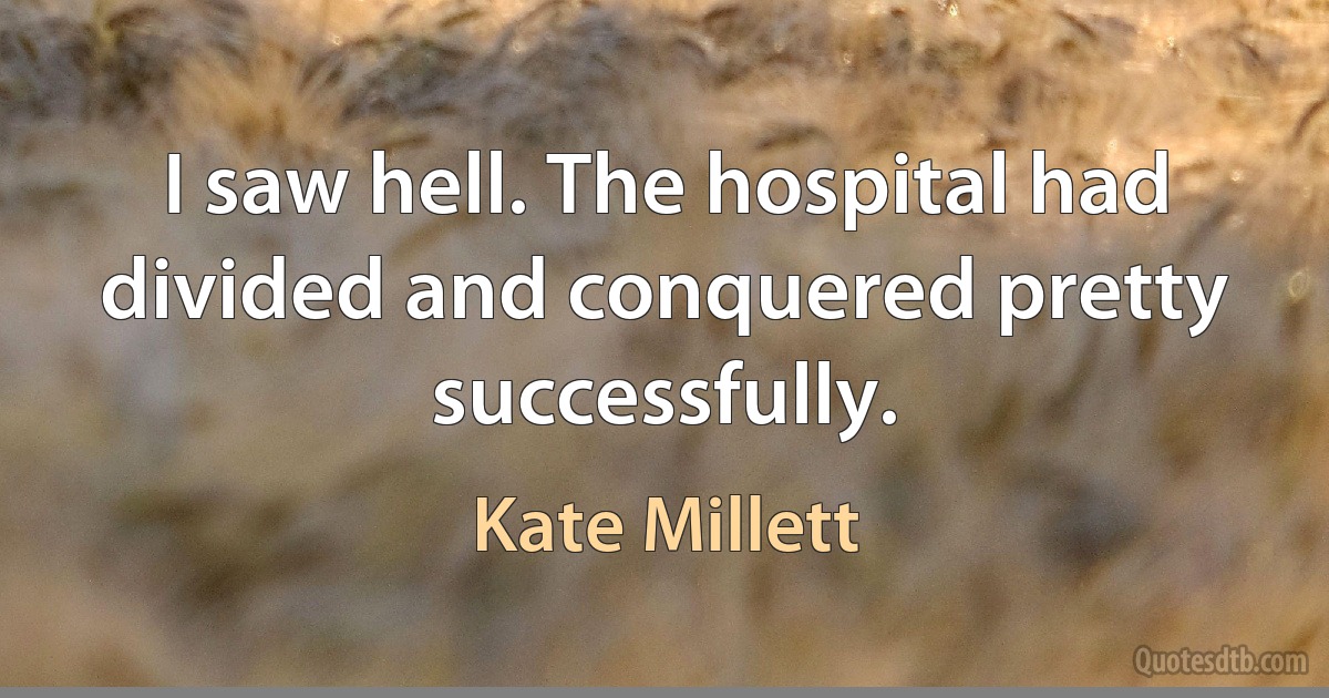 I saw hell. The hospital had divided and conquered pretty successfully. (Kate Millett)