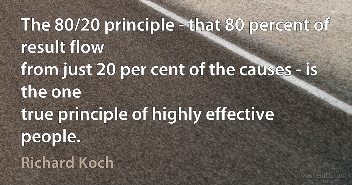 The 80/20 principle - that 80 percent of result flow
from just 20 per cent of the causes - is the one
true principle of highly effective people. (Richard Koch)