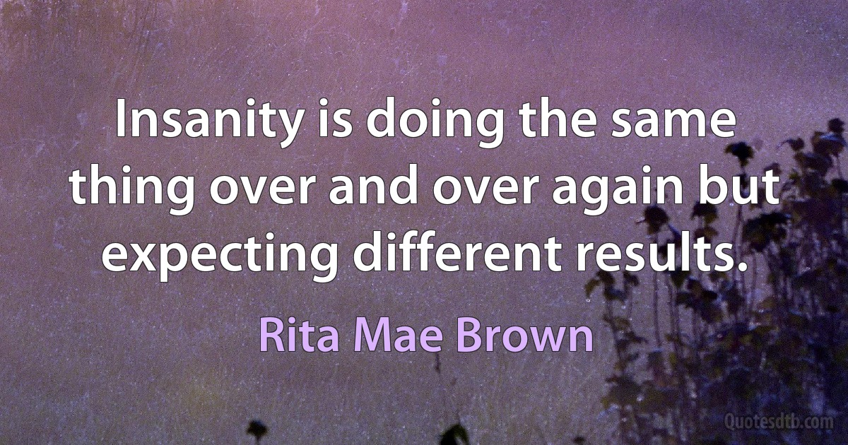 Insanity is doing the same thing over and over again but expecting different results. (Rita Mae Brown)