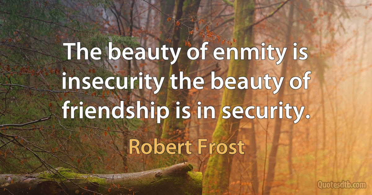 The beauty of enmity is insecurity the beauty of friendship is in security. (Robert Frost)