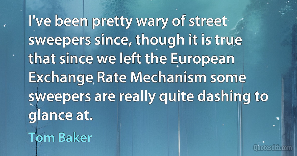 I've been pretty wary of street sweepers since, though it is true that since we left the European Exchange Rate Mechanism some sweepers are really quite dashing to glance at. (Tom Baker)